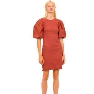 H&M Balloon-sleeved Dress, color Rust Brown, size L